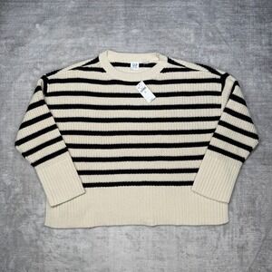 Gap Kids Sweater Youth Large Cream Navy Striped Shaker Stitch Pullover NWT